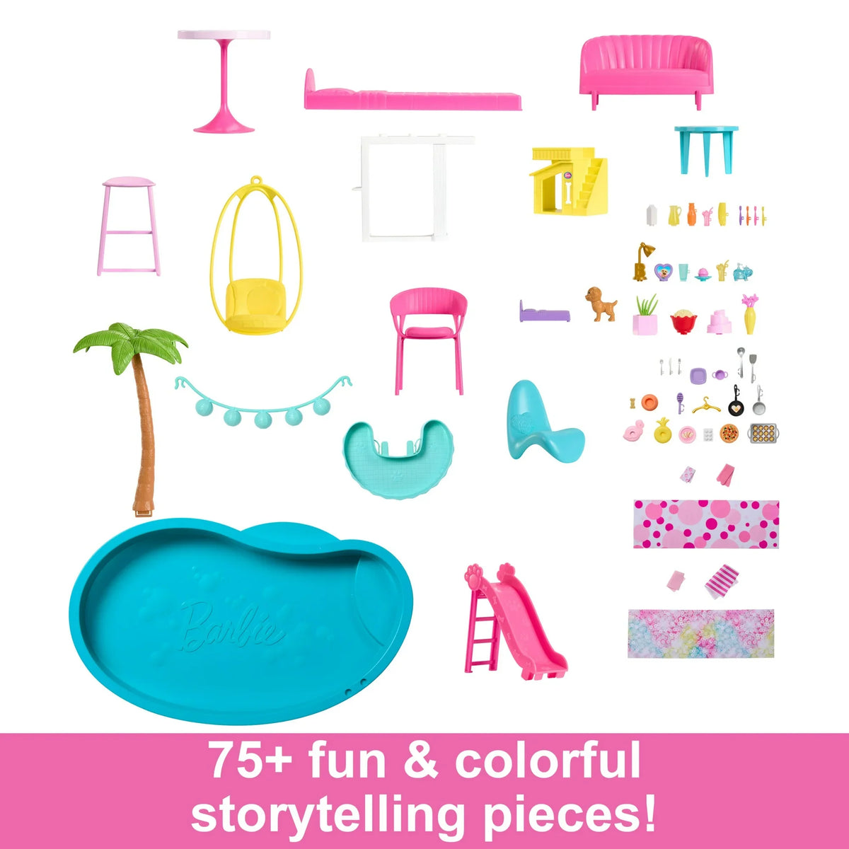 Barbie Dreamhouse Pool Party Doll House and Playset with 75+ Pieces, 45 in, Slide & Puppy Elevator